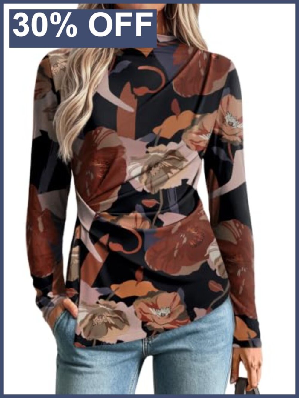 Mock Neck Peplum Top Long Sleeve Fitted Blouse Business Casual